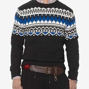 NEW Polo Ralph Lauren Fair Isle Sweater! Black Cotton Cashmere  SLIM FIT Vintage